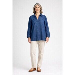 Coldwater Creek Denim Popover Tunic Women's Size PS Tencel Blue Long Sleeve